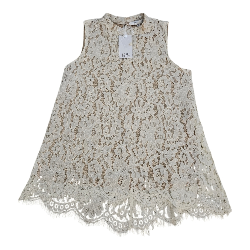Rose+Olive Sleeveless Lace Top NEW Women's XS Lined Keyhole back Cream